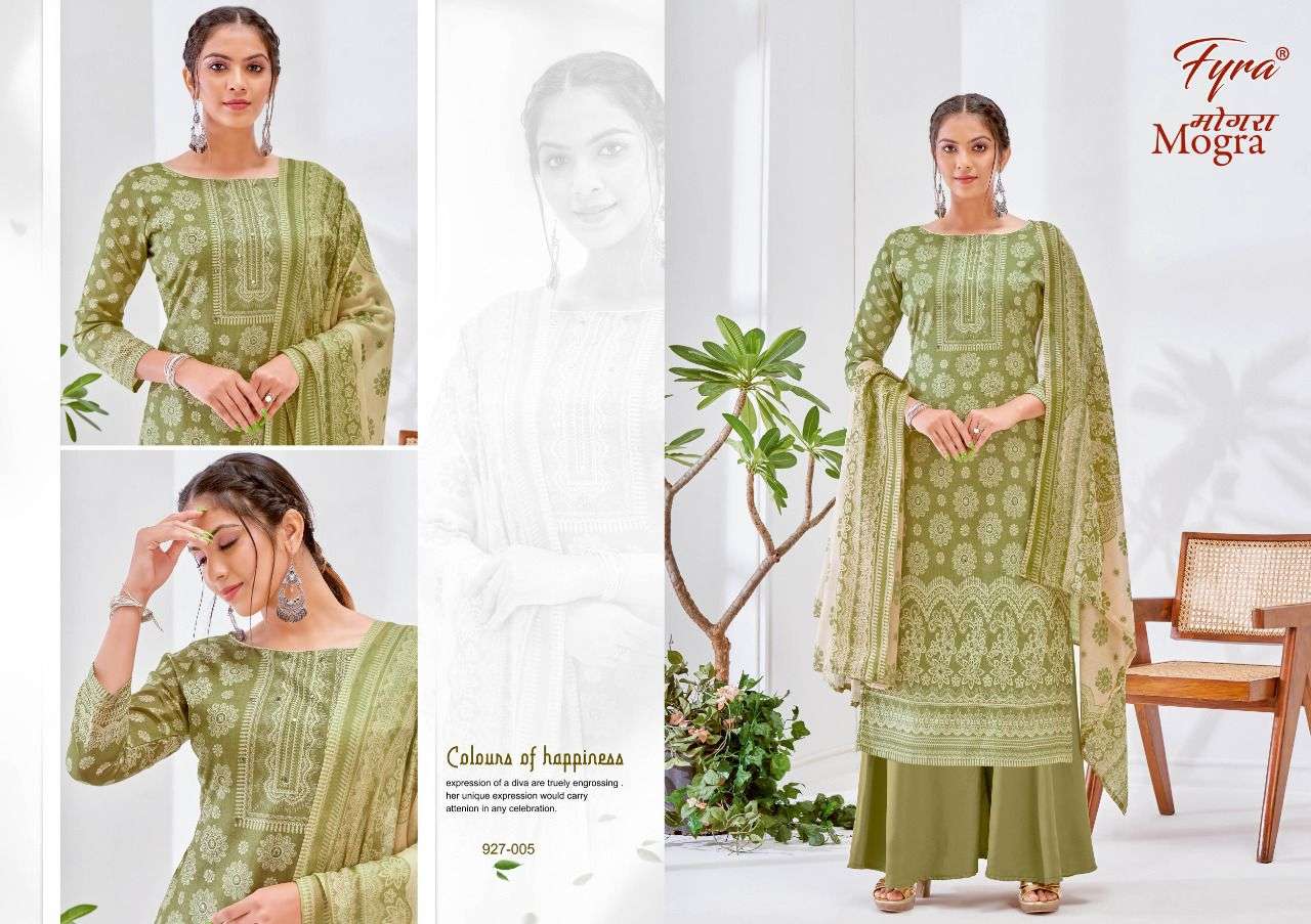 MOGRA 927 SERIES BY FYRA 927-001 TO 927-008 SERIES BEAUTIFUL STYLISH SUITS FANCY COLORFUL CASUAL WEAR & ETHNIC WEAR & READY TO WEAR PURE COTTON PRINTED DRESSES AT WHOLESALE PRICE