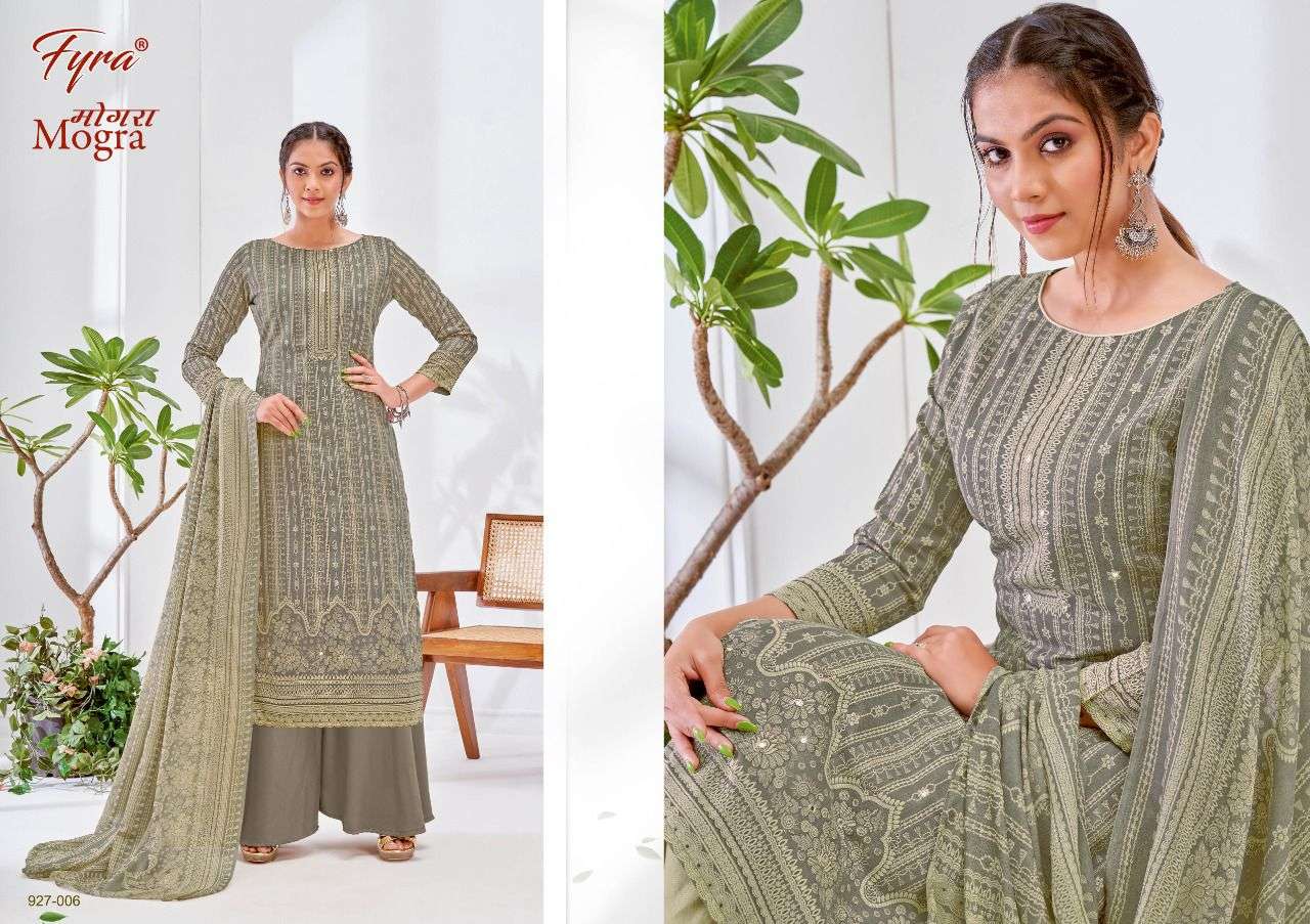 MOGRA 927 SERIES BY FYRA 927-001 TO 927-008 SERIES BEAUTIFUL STYLISH SUITS FANCY COLORFUL CASUAL WEAR & ETHNIC WEAR & READY TO WEAR PURE COTTON PRINTED DRESSES AT WHOLESALE PRICE