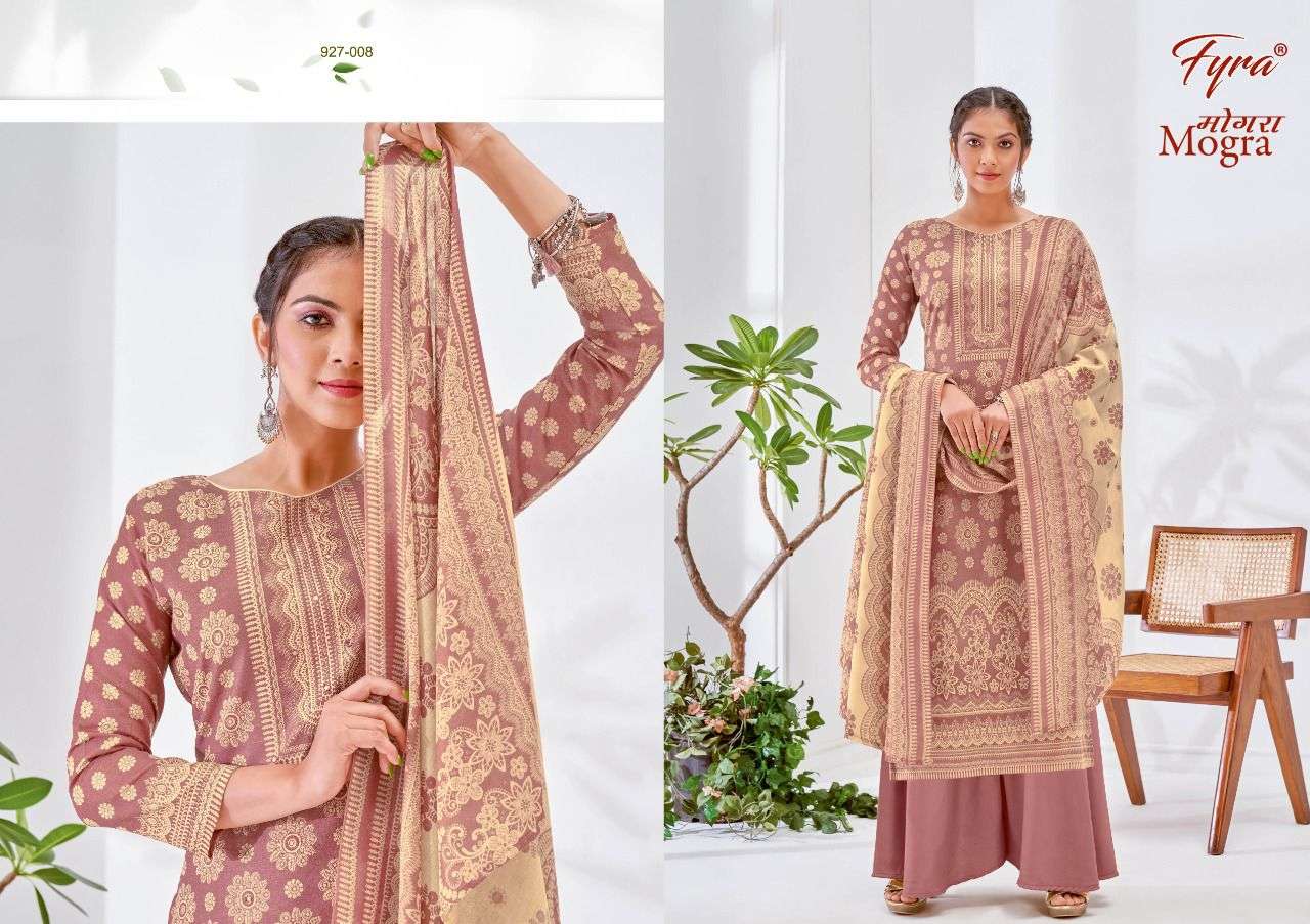 MOGRA 927 SERIES BY FYRA 927-001 TO 927-008 SERIES BEAUTIFUL STYLISH SUITS FANCY COLORFUL CASUAL WEAR & ETHNIC WEAR & READY TO WEAR PURE COTTON PRINTED DRESSES AT WHOLESALE PRICE