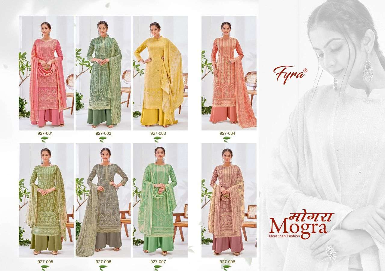MOGRA 927 SERIES BY FYRA 927-001 TO 927-008 SERIES BEAUTIFUL STYLISH SUITS FANCY COLORFUL CASUAL WEAR & ETHNIC WEAR & READY TO WEAR PURE COTTON PRINTED DRESSES AT WHOLESALE PRICE