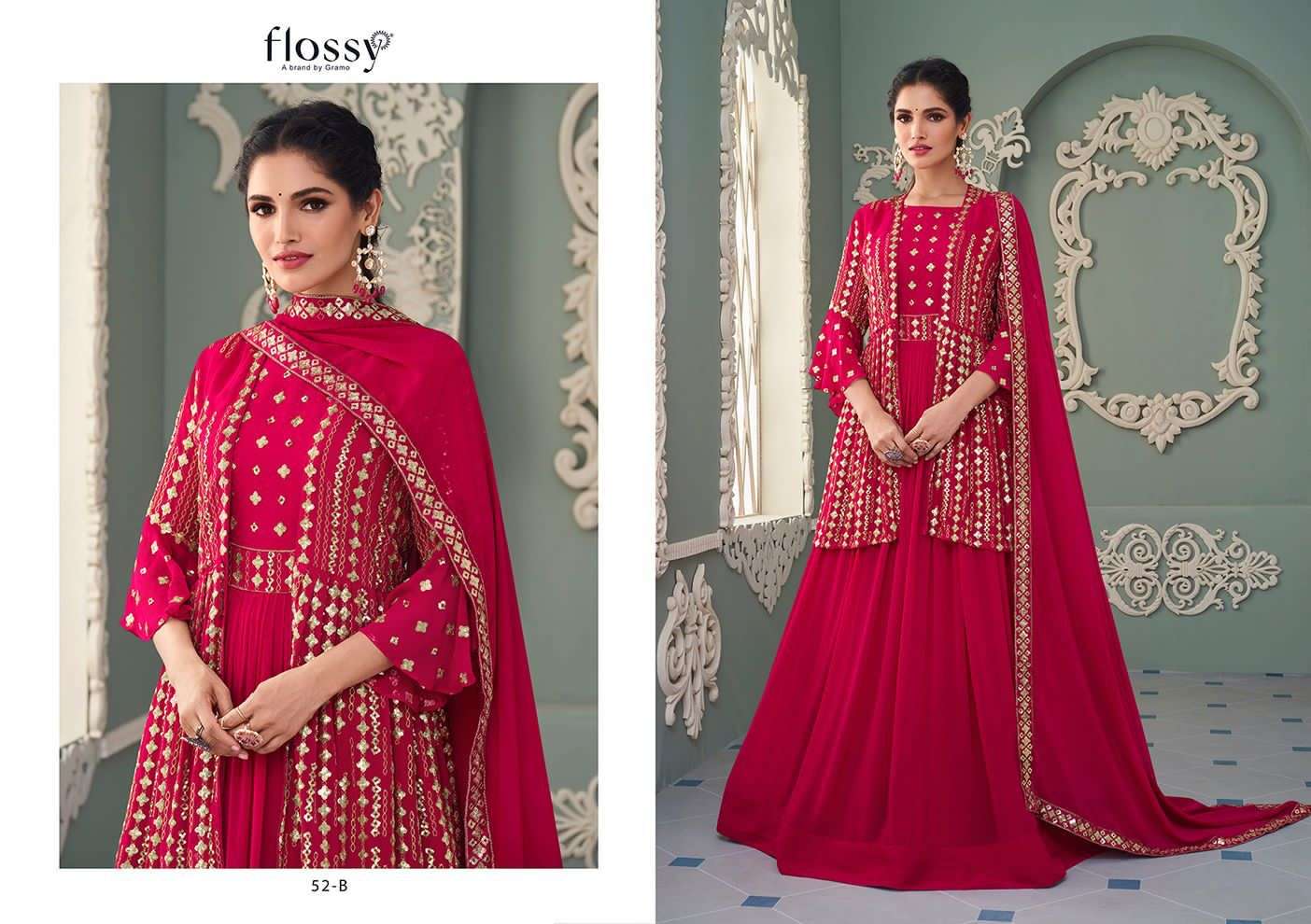 NAKSH COLOUR PLUS VOL-2 BY FLOSSY 52-A TO 52-D SERIES BEAUTIFUL SUITS COLORFUL STYLISH FANCY CASUAL WEAR & ETHNIC WEAR HEAVY REAL GEORGETTE DRESSES AT WHOLESALE PRICE