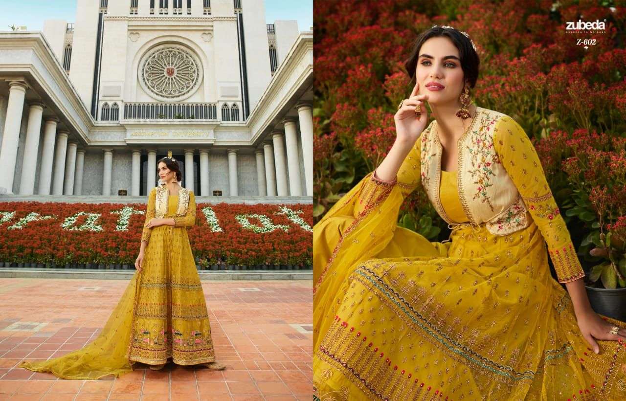 EIRA BY ZUBEDA 601 TO 604 SERIES BEAUTIFUL SUITS COLORFUL STYLISH FANCY CASUAL WEAR & ETHNIC WEAR NET DRESSES AT WHOLESALE PRICE