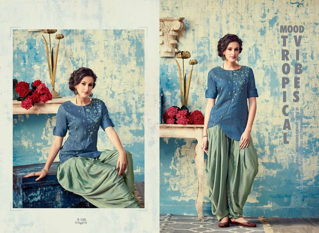 FLEUR BY NIMAYAA DESIGNER STYLISH FANCY COLORFUL BEAUTIFUL PARTY WEAR & ETHNIC WEAR COLLECTION SILK KURTIS WITH BOTTOM AT WHOLESALE PRICE