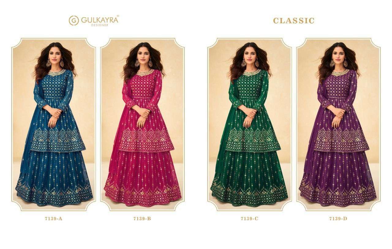 CLASSIC BY GULKAYRA DESIGNER 7139-A TO 7139-D SERIES BEAUTIFUL SUITS COLORFUL STYLISH FANCY CASUAL WEAR & ETHNIC WEAR REAL GEORGETTE DRESSES AT WHOLESALE PRICE