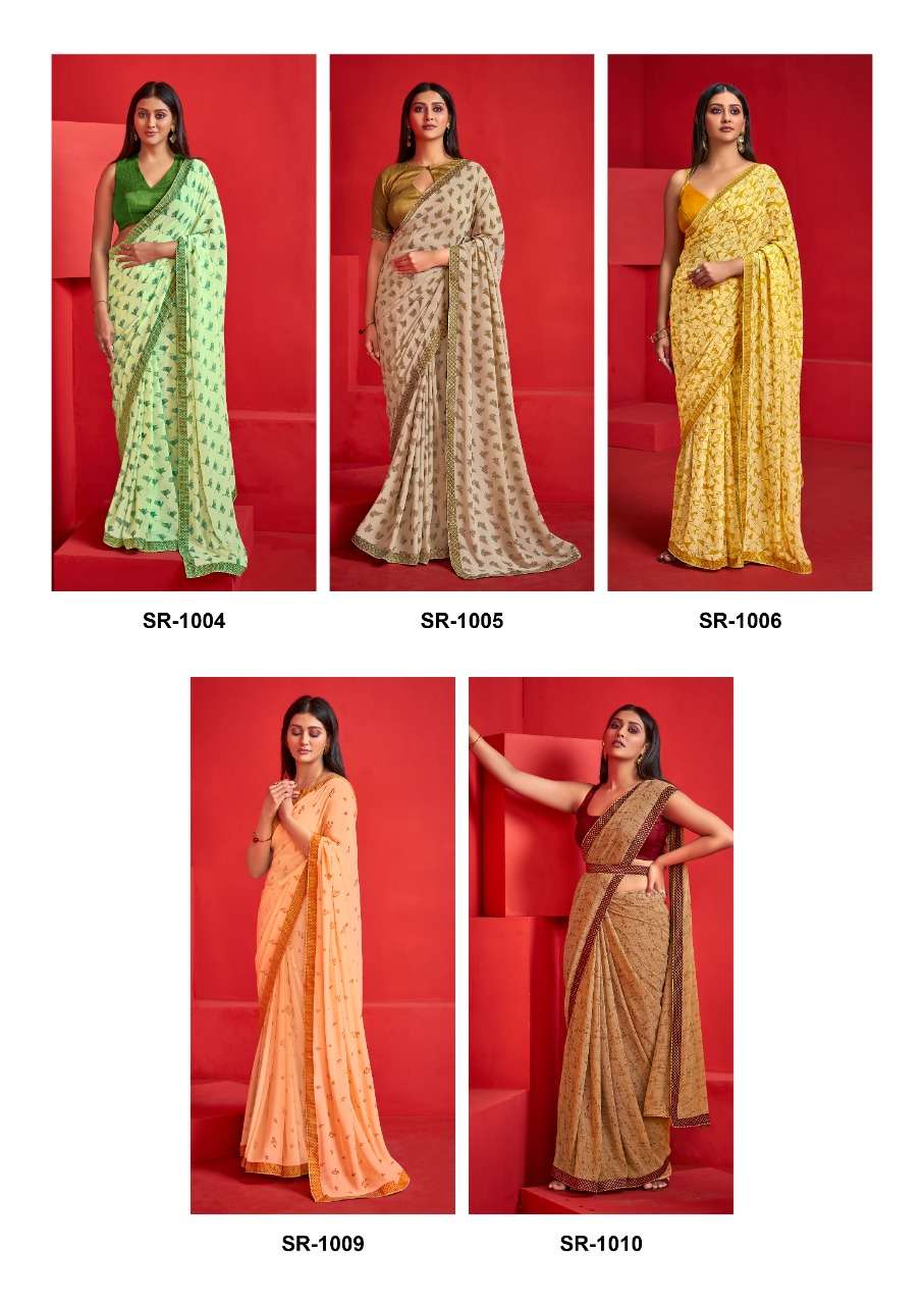 SRAVYA BY STAVAN 1001 TO 1010 SERIES INDIAN TRADITIONAL WEAR COLLECTION BEAUTIFUL STYLISH FANCY COLORFUL PARTY WEAR & OCCASIONAL WEAR WEIGHTLESS SAREES AT WHOLESALE PRICE