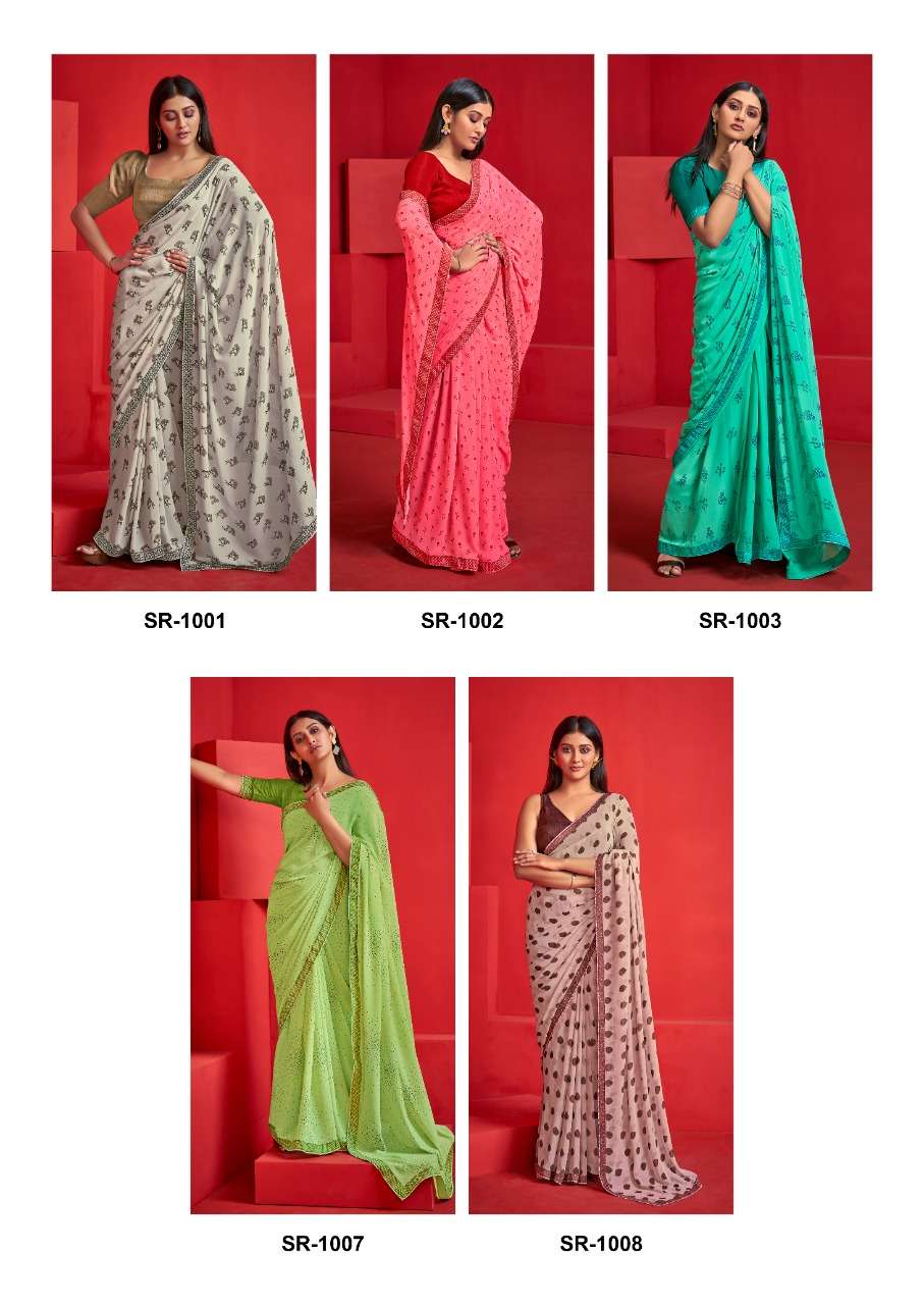 SRAVYA BY STAVAN 1001 TO 1010 SERIES INDIAN TRADITIONAL WEAR COLLECTION BEAUTIFUL STYLISH FANCY COLORFUL PARTY WEAR & OCCASIONAL WEAR WEIGHTLESS SAREES AT WHOLESALE PRICE