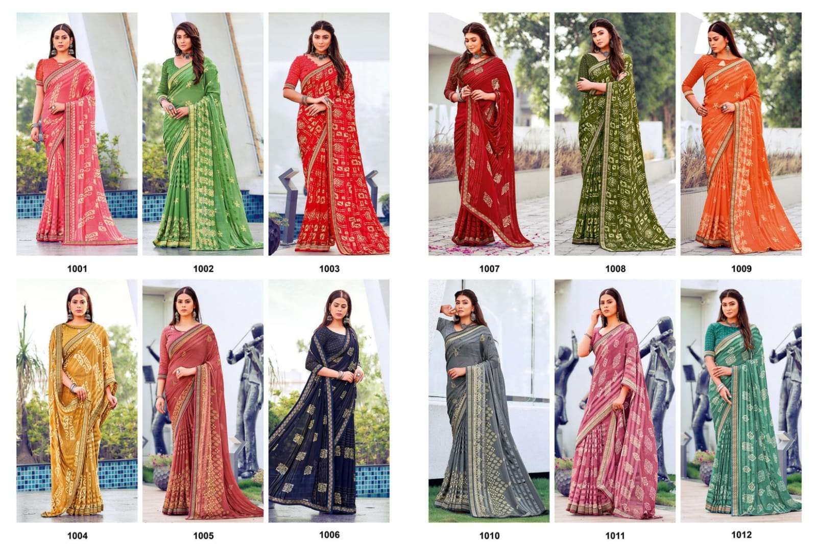 MADHVI BY AMARSATH PRINTS 1001 TO 1012 SERIES INDIAN TRADITIONAL WEAR COLLECTION BEAUTIFUL STYLISH FANCY COLORFUL PARTY WEAR & OCCASIONAL WEAR CHINNON CHIFFON SAREES AT WHOLESALE PRICE