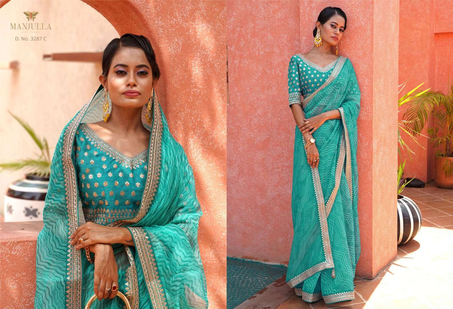 KARIGIRI BY MANJULA 3287-A TO 3287-E SERIES INDIAN TRADITIONAL WEAR COLLECTION BEAUTIFUL STYLISH FANCY COLORFUL PARTY WEAR & OCCASIONAL WEAR ORGANZA SAREES AT WHOLESALE PRICE