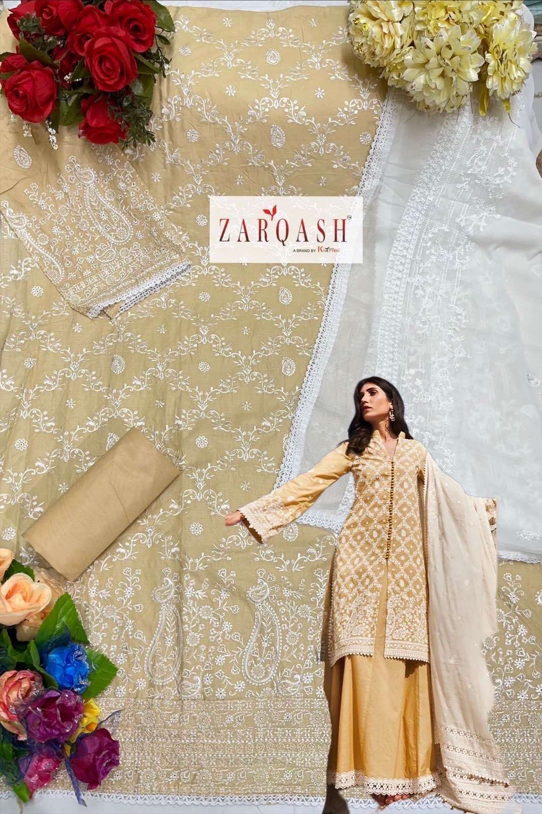 Lawnkari Vol-24 By Zarqash 2155 To 2159 Series Designer Pakistani Suits Beautiful Stylish Fancy Colorful Party Wear & Occasional Wear Pure Cotton Embroidered Dresses At Wholesale Price