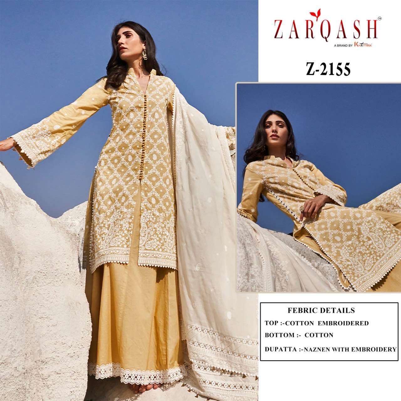 Lawnkari Vol-24 By Zarqash 2155 To 2159 Series Designer Pakistani Suits Beautiful Stylish Fancy Colorful Party Wear & Occasional Wear Pure Cotton Embroidered Dresses At Wholesale Price