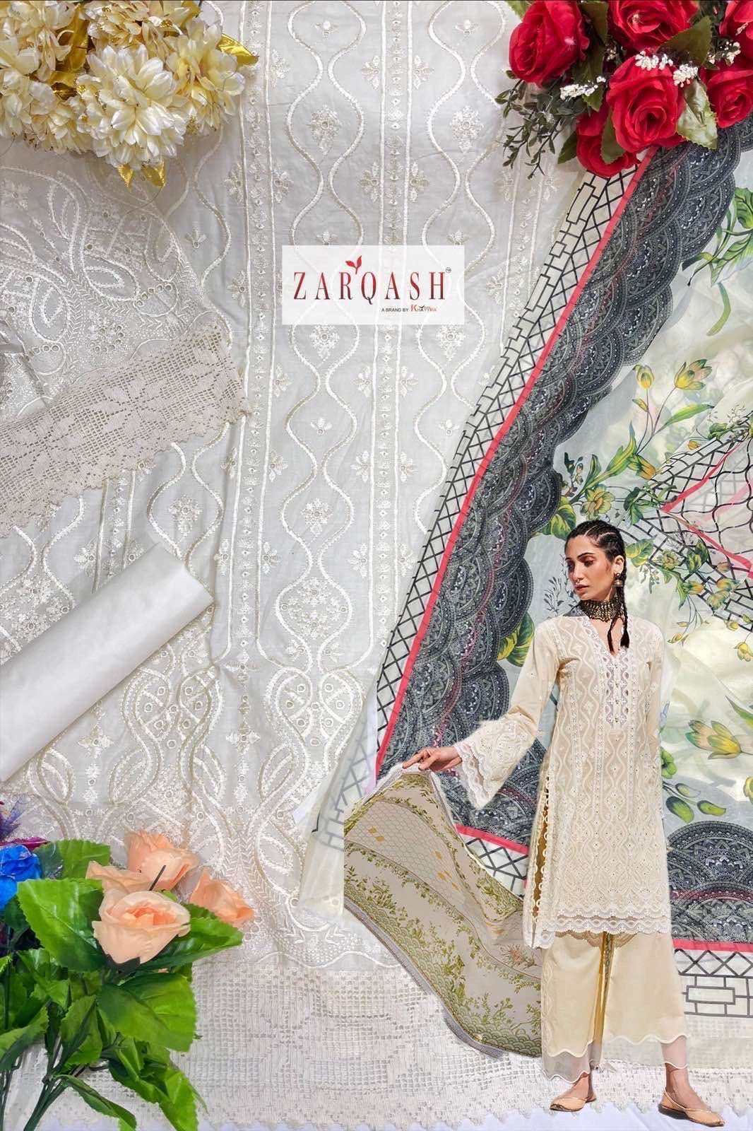 Lawnkari Vol-24 By Zarqash 2155 To 2159 Series Designer Pakistani Suits Beautiful Stylish Fancy Colorful Party Wear & Occasional Wear Pure Cotton Embroidered Dresses At Wholesale Price