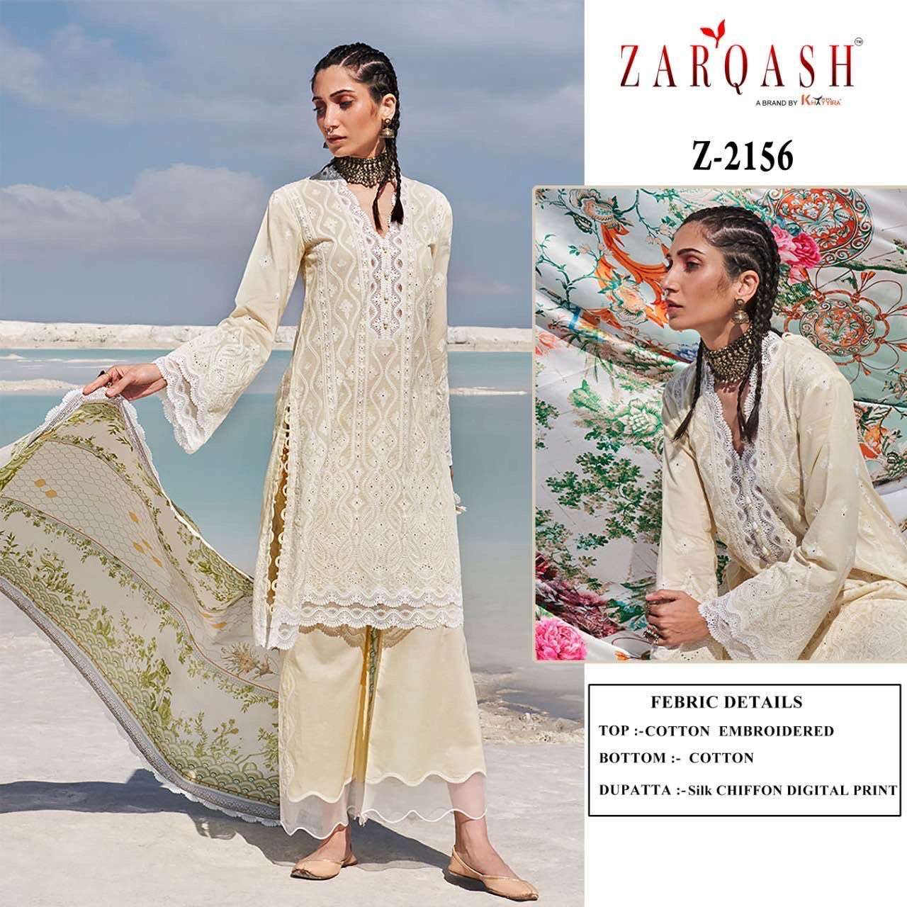 Lawnkari Vol-24 By Zarqash 2155 To 2159 Series Designer Pakistani Suits Beautiful Stylish Fancy Colorful Party Wear & Occasional Wear Pure Cotton Embroidered Dresses At Wholesale Price