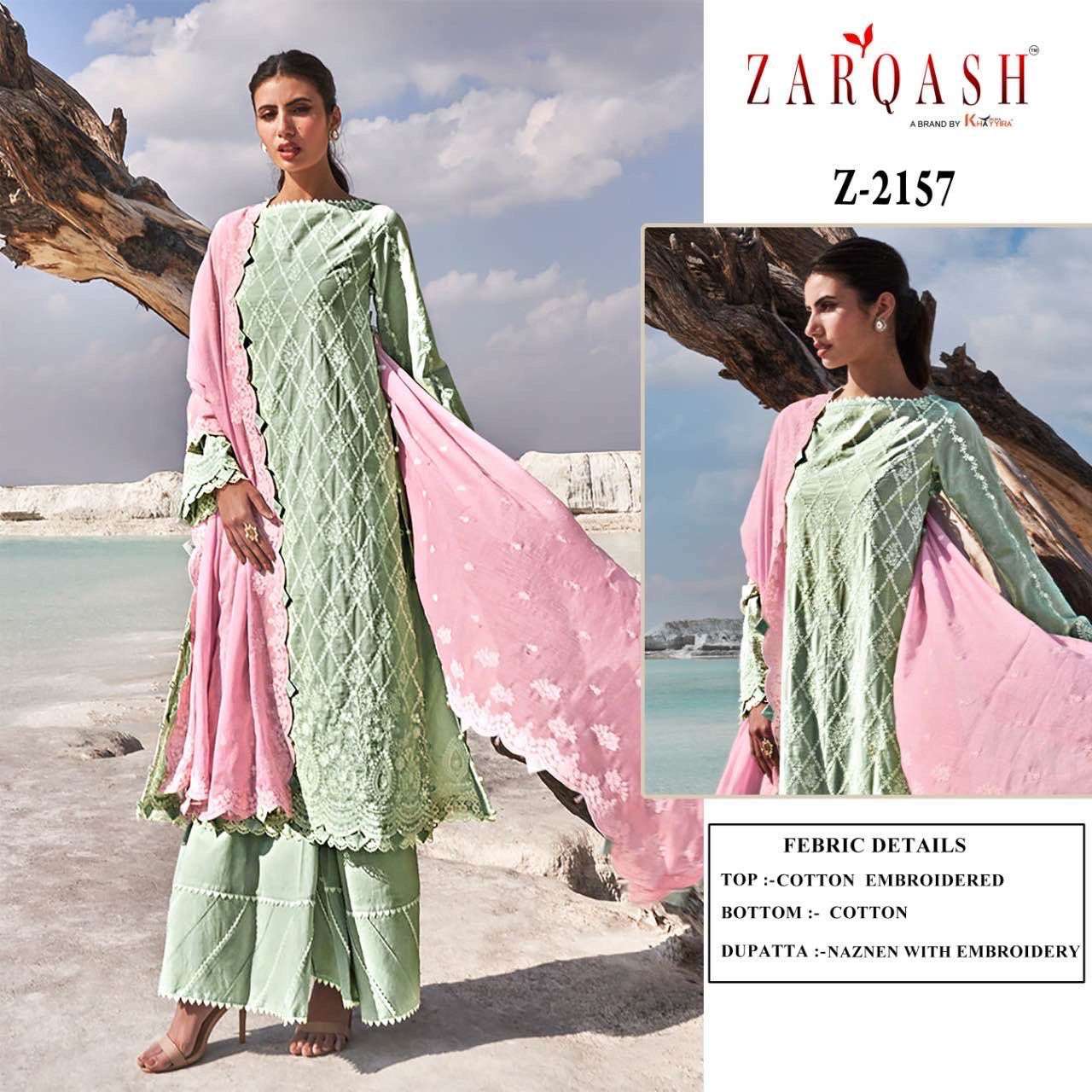 Lawnkari Vol-24 By Zarqash 2155 To 2159 Series Designer Pakistani Suits Beautiful Stylish Fancy Colorful Party Wear & Occasional Wear Pure Cotton Embroidered Dresses At Wholesale Price