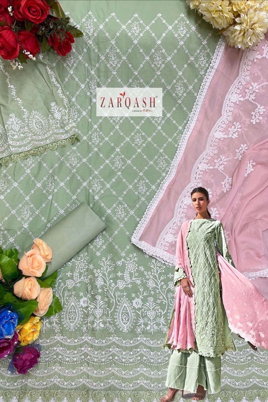 Lawnkari Vol-24 By Zarqash 2155 To 2159 Series Designer Pakistani Suits Beautiful Stylish Fancy Colorful Party Wear & Occasional Wear Pure Cotton Embroidered Dresses At Wholesale Price