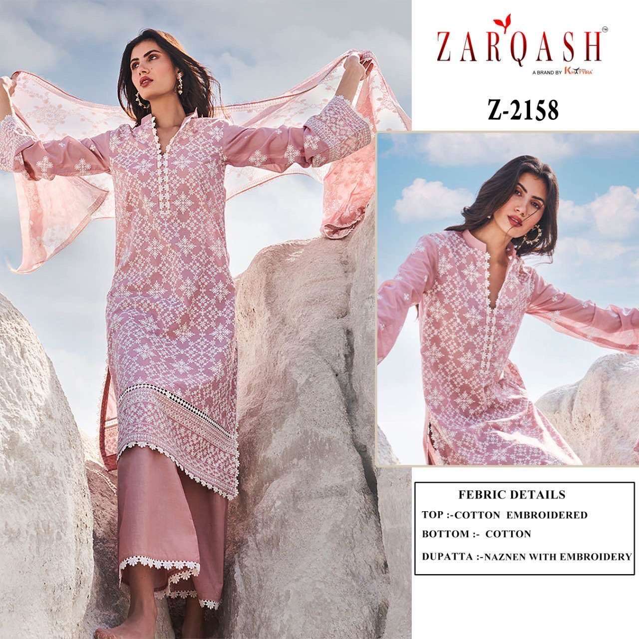 Lawnkari Vol-24 By Zarqash 2155 To 2159 Series Designer Pakistani Suits Beautiful Stylish Fancy Colorful Party Wear & Occasional Wear Pure Cotton Embroidered Dresses At Wholesale Price