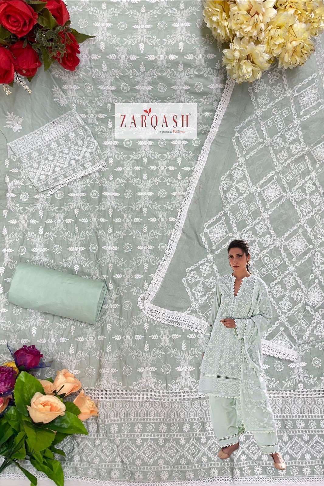 Lawnkari Vol-24 By Zarqash 2155 To 2159 Series Designer Pakistani Suits Beautiful Stylish Fancy Colorful Party Wear & Occasional Wear Pure Cotton Embroidered Dresses At Wholesale Price