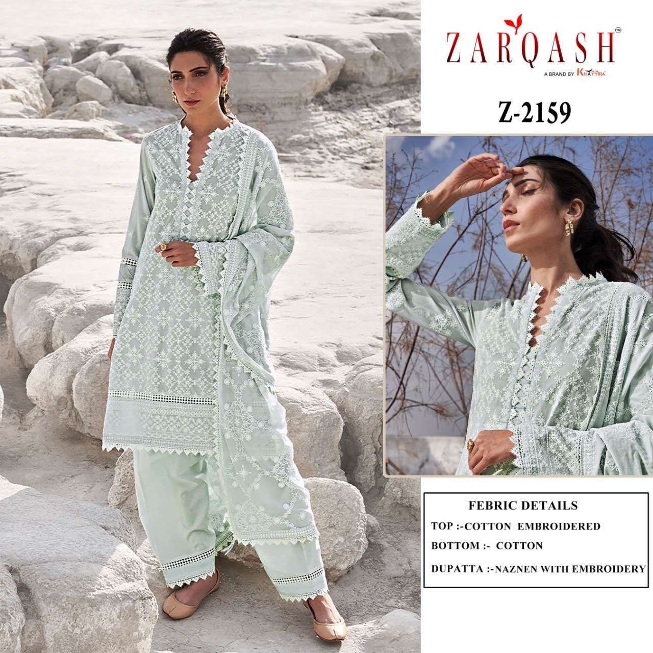 Lawnkari Vol-24 By Zarqash 2155 To 2159 Series Designer Pakistani Suits Beautiful Stylish Fancy Colorful Party Wear & Occasional Wear Pure Cotton Embroidered Dresses At Wholesale Price