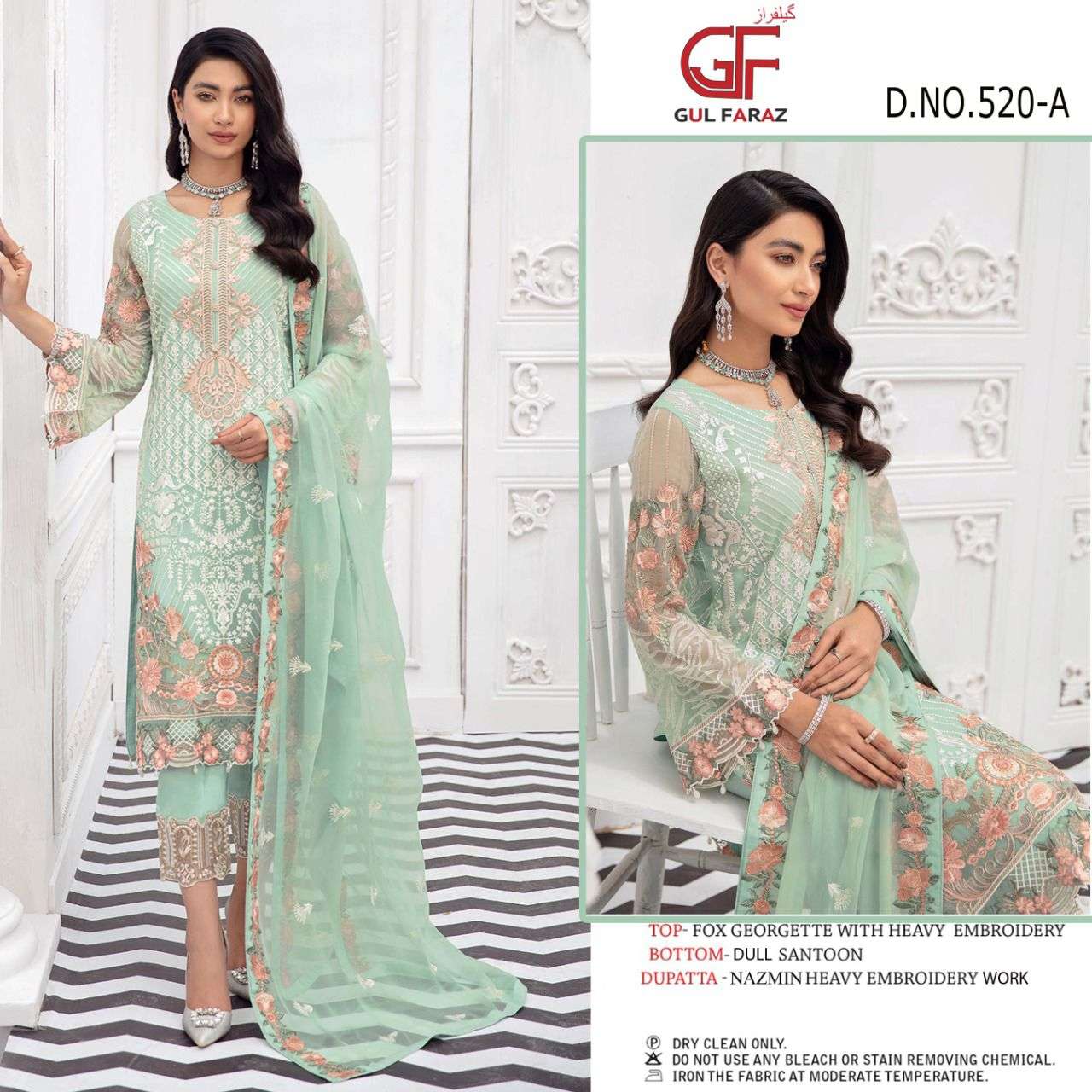 GUL FARAZ 520 COLOURS BY GUL FARAZ 520-A TO 520-D SERIES BEAUTIFUL PAKISTANI SUITS COLORFUL STYLISH FANCY CASUAL WEAR & ETHNIC WEAR FAUX GEORGETTE EMBROIDERED DRESSES AT WHOLESALE PRICE