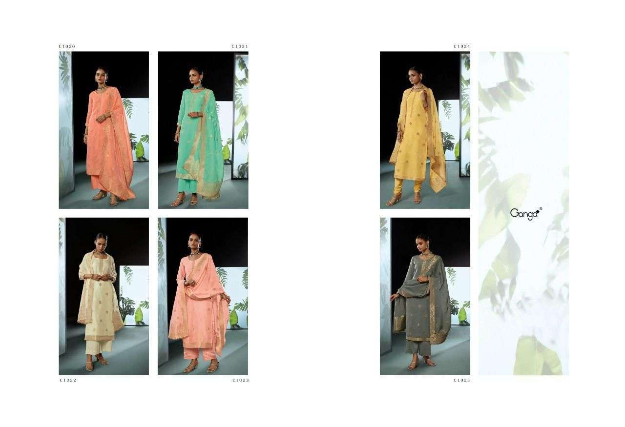 PRAKAMA BY GANGA FASHION 1020 TO 1025 SERIES BEAUTIFUL SUITS COLORFUL STYLISH FANCY CASUAL WEAR & ETHNIC WEAR ORGANZA JACQUARD DRESSES AT WHOLESALE PRICE