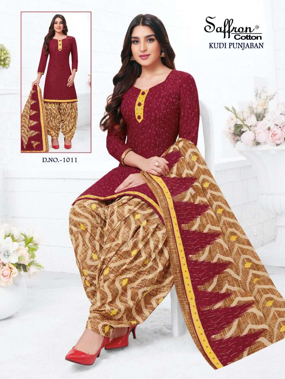 KUDI PUNJABAN BY SAFFRON COTTON 1001 TO 1012 SERIES BEAUTIFUL SUITS COLORFUL STYLISH FANCY CASUAL WEAR & ETHNIC WEAR INDO COTTON DRESSES AT WHOLESALE PRICE