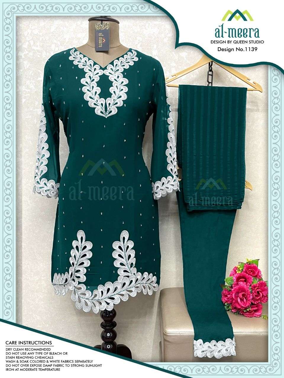 AL-MEERA HIT DESIGN 1139 COLOURS VOL-2 BY AL-MEERA 1139-D TO 1139-G SERIES BEAUTIFUL PAKISTANI SUITS COLORFUL STYLISH FANCY CASUAL WEAR & ETHNIC WEAR FAUX GEORGETTE DRESSES AT WHOLESALE PRICE