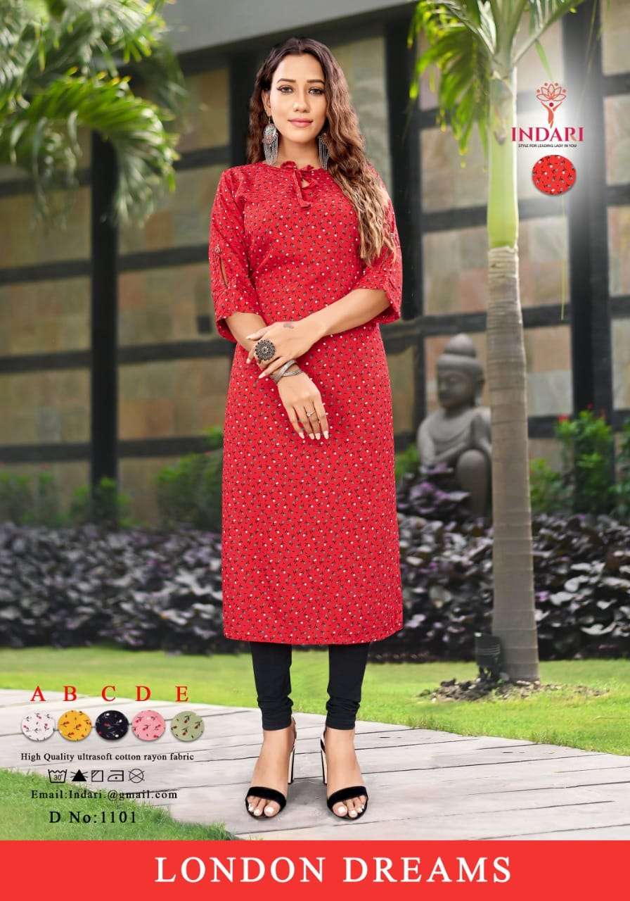 LONDON DREAMS VOL-2 BY INDARI 1101 TO 1111 SERIES DESIGNER STYLISH FANCY COLORFUL BEAUTIFUL PARTY WEAR & ETHNIC WEAR COLLECTION RAYON PRINT KURTIS AT WHOLESALE PRICE