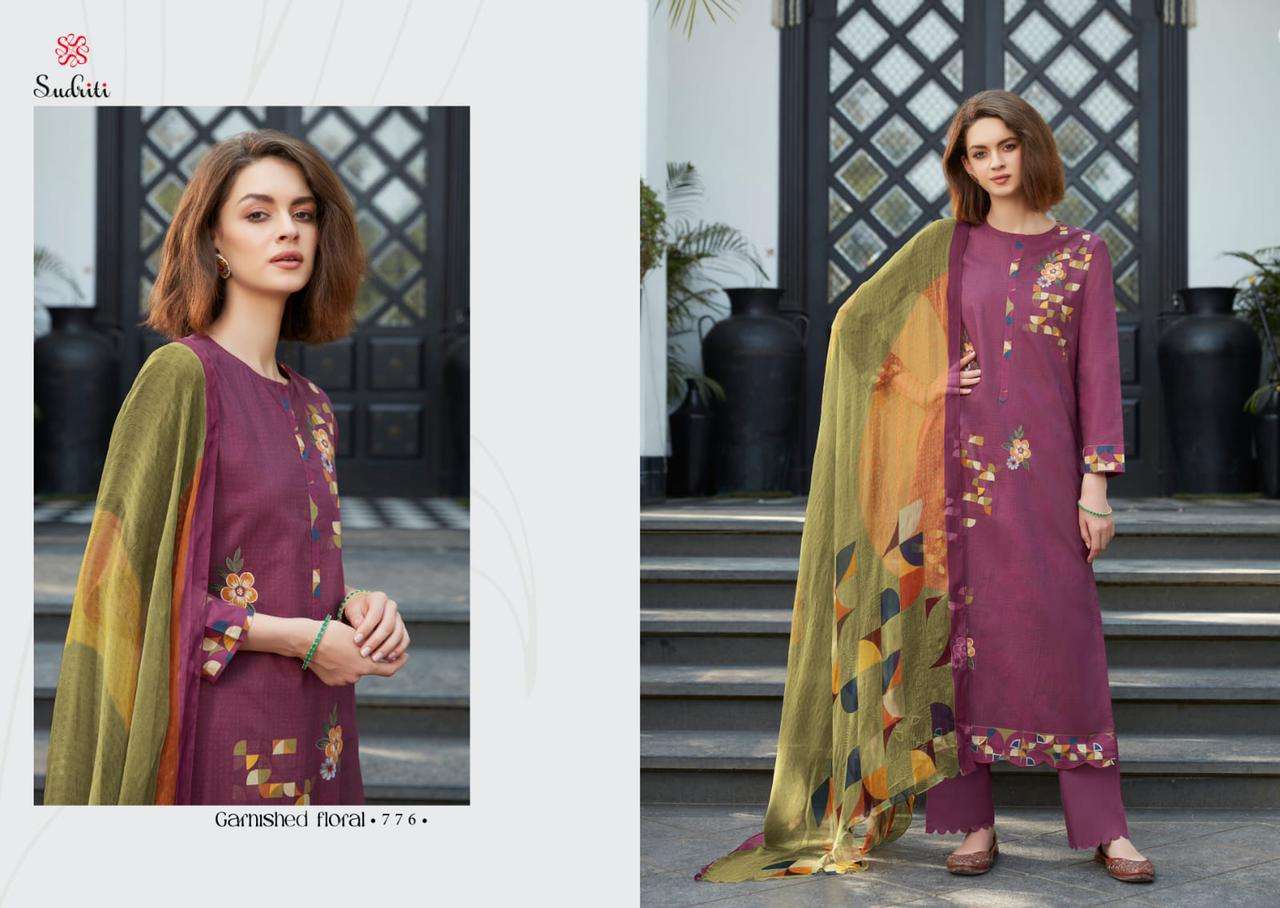 GARNISHED FLORAL BY SUDRITI BEAUTIFUL SUITS COLORFUL STYLISH FANCY CASUAL WEAR & ETHNIC WEAR PURE COTTON PRINT DRESSES AT WHOLESALE PRICE