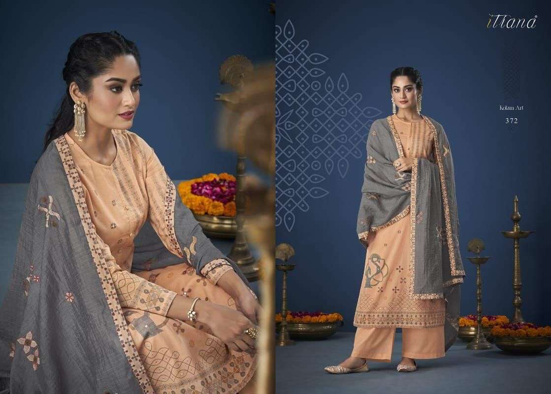 KOLAM ART BY ITRANA BEAUTIFUL SUITS COLORFUL STYLISH FANCY CASUAL WEAR & ETHNIC WEAR PURE LAWN COTTON PRINT DRESSES AT WHOLESALE PRICE