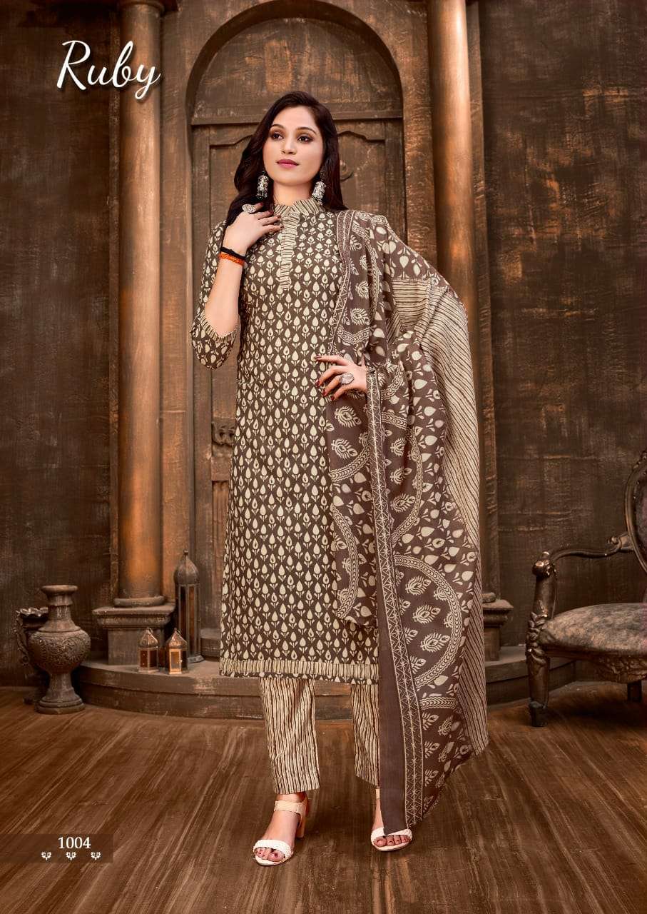 RUBY BY SKT SUITS 1001 TO 1008 SERIES BEAUTIFUL SUITS COLORFUL STYLISH FANCY CASUAL WEAR & ETHNIC WEAR SOFT COTTON PRINT DRESSES AT WHOLESALE PRICE