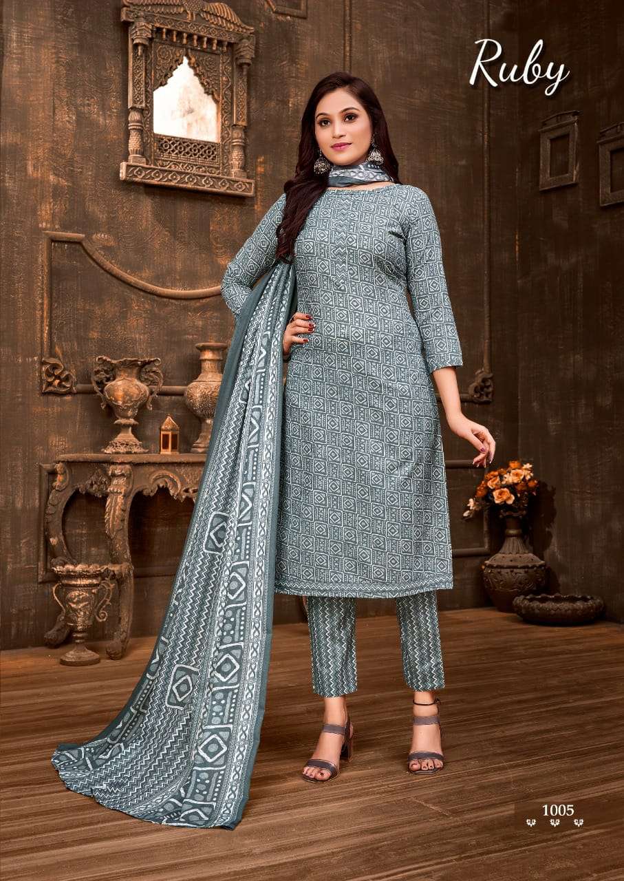 RUBY BY SKT SUITS 1001 TO 1008 SERIES BEAUTIFUL SUITS COLORFUL STYLISH FANCY CASUAL WEAR & ETHNIC WEAR SOFT COTTON PRINT DRESSES AT WHOLESALE PRICE