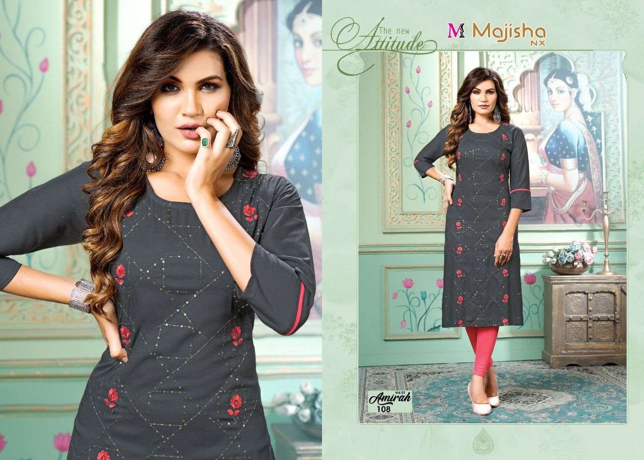 AMIRAH VOL-1 BY MAJISHA NX 101 TO 108 SERIES DESIGNER STYLISH FANCY COLORFUL BEAUTIFUL PARTY WEAR & ETHNIC WEAR COLLECTION PURE RAYON KURTIS AT WHOLESALE PRICE