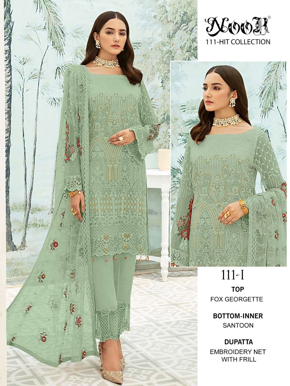 NOOR 111 COLOURS VOL-2 BY NOOR 111-F TO 111-I SERIES PAKISTANI STYLISH BEAUTIFUL COLOURFUL PRINTED & EMBROIDERED PARTY WEAR & OCCASIONAL WEAR FAUX GEORGETTE EMBROIDERED DRESSES AT WHOLESALE PRICE