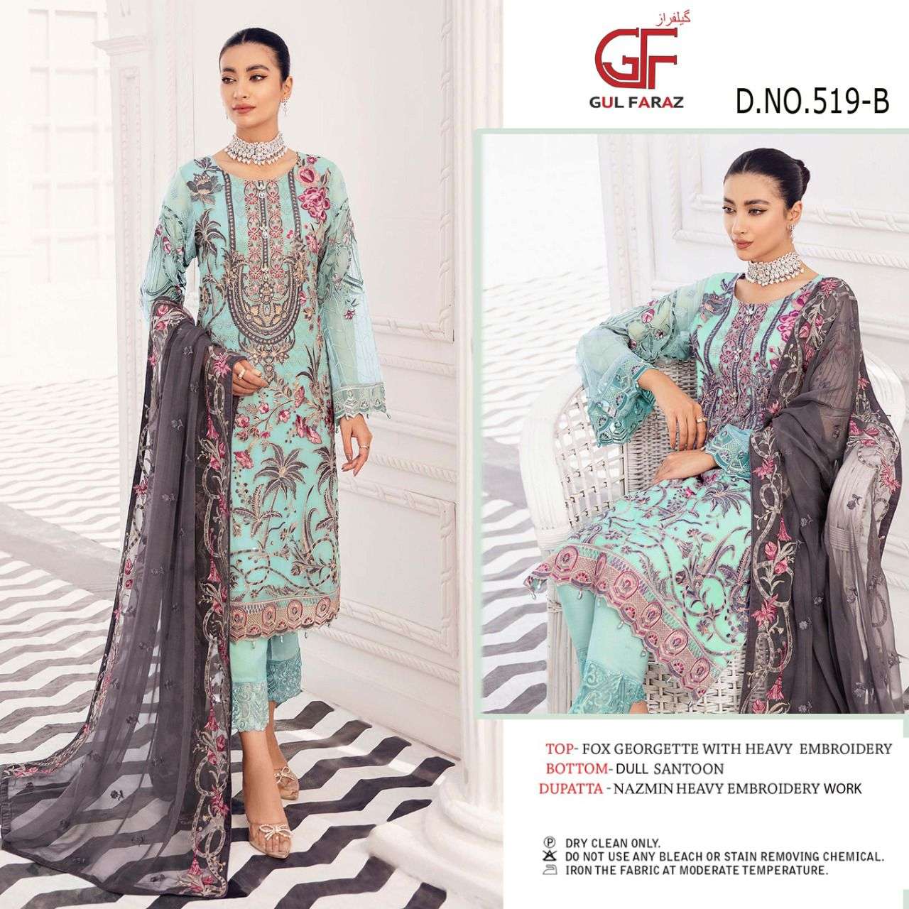 GUL FARAZ 519 COLOURS BY GUL FARAZ 519-A TO 519-D SERIES BEAUTIFUL PAKISTANI SUITS COLORFUL STYLISH FANCY CASUAL WEAR & ETHNIC WEAR GEORGETTE EMBROIDERED DRESSES AT WHOLESALE PRICE
