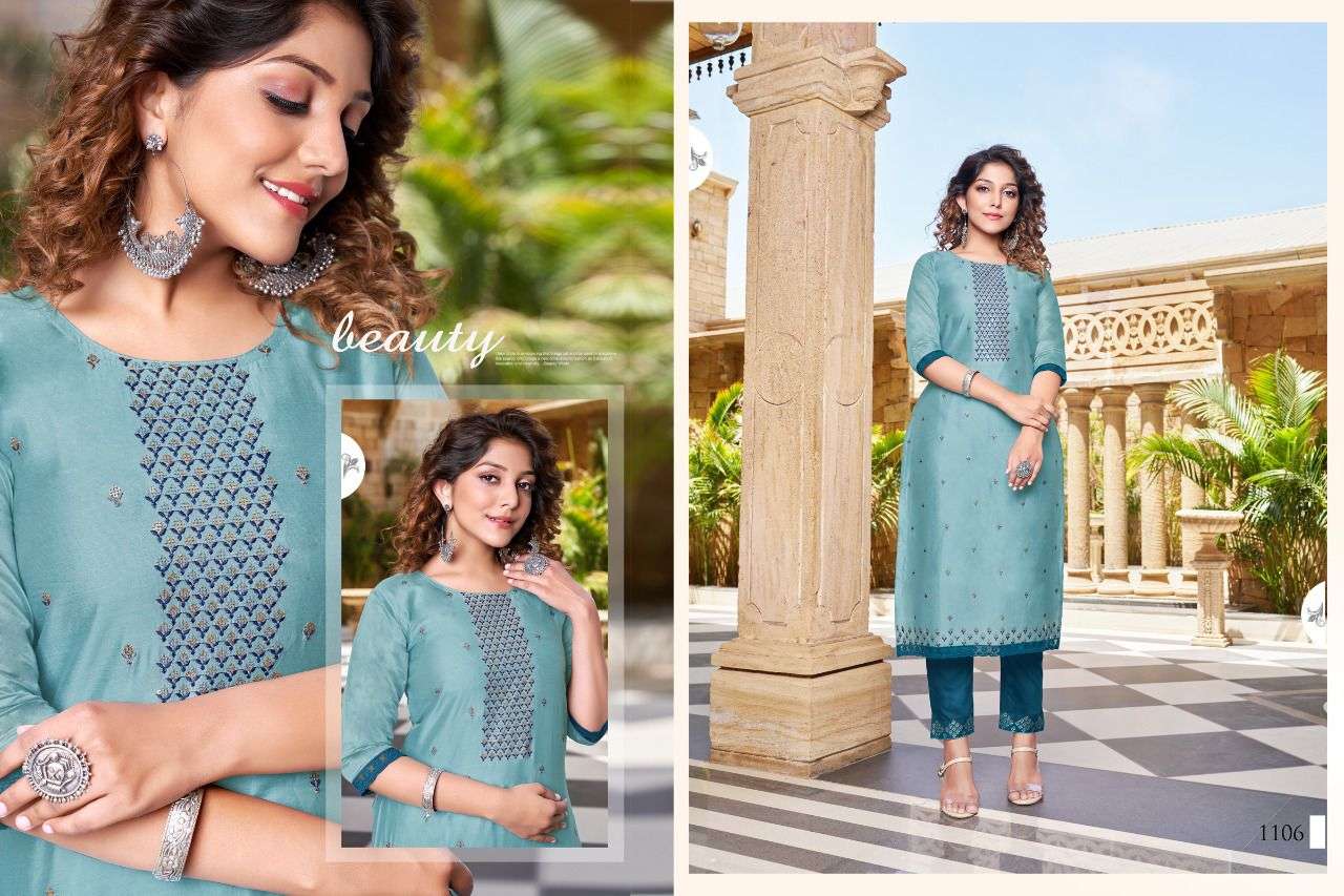 KANISHKA BY HARIYAALI 1101 TO 1106 SERIES DESIGNER STYLISH FANCY COLORFUL BEAUTIFUL PARTY WEAR & ETHNIC WEAR COLLECTION MODAL SILK WITH WORK KURTIS WITH BOTTOM AT WHOLESALE PRICE