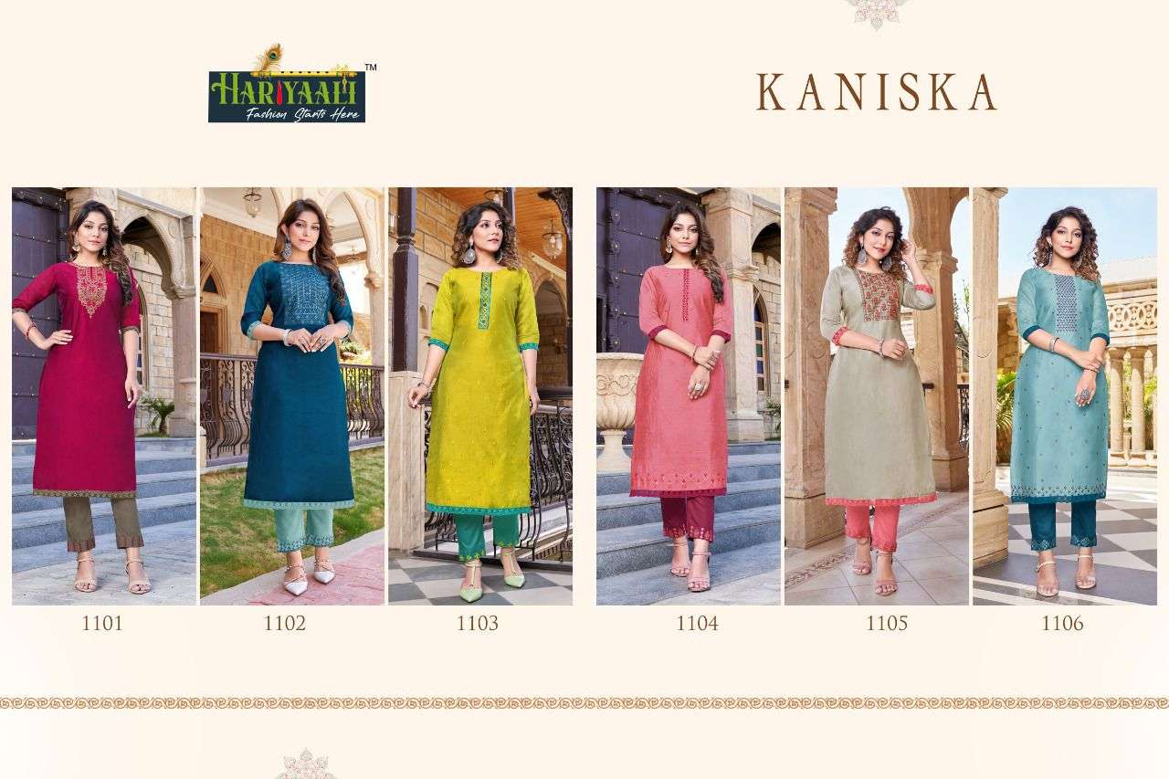 KANISHKA BY HARIYAALI 1101 TO 1106 SERIES DESIGNER STYLISH FANCY COLORFUL BEAUTIFUL PARTY WEAR & ETHNIC WEAR COLLECTION MODAL SILK WITH WORK KURTIS WITH BOTTOM AT WHOLESALE PRICE