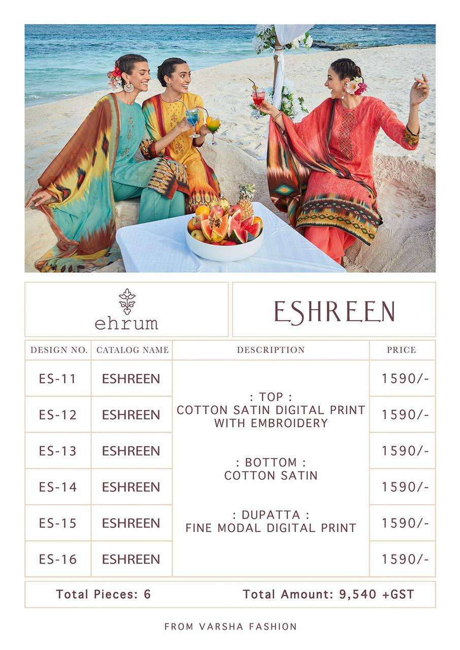 ESHREEN BY EHRUM 11 TO 16 SERIES BEAUTIFUL SUITS COLORFUL STYLISH FANCY CASUAL WEAR & ETHNIC WEAR COTTON SATIN PRINT DRESSES AT WHOLESALE PRICE