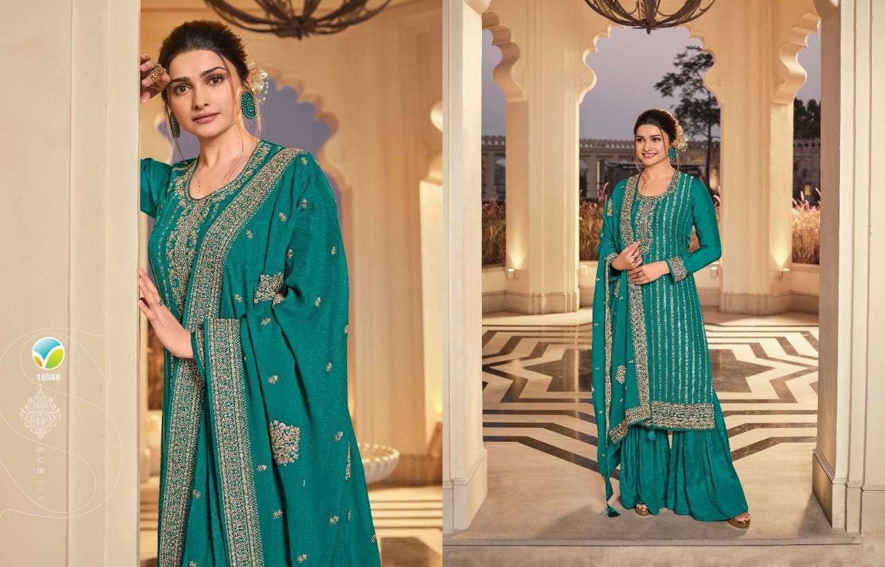 KASEESH GUZARISH HITLIST BY VINAY FASHION BEAUTIFUL STYLISH SHARARA SUITS FANCY COLORFUL CASUAL WEAR & ETHNIC WEAR & READY TO WEAR DOLA JACQUARD EMBROIDERED DRESSES AT WHOLESALE PRICE