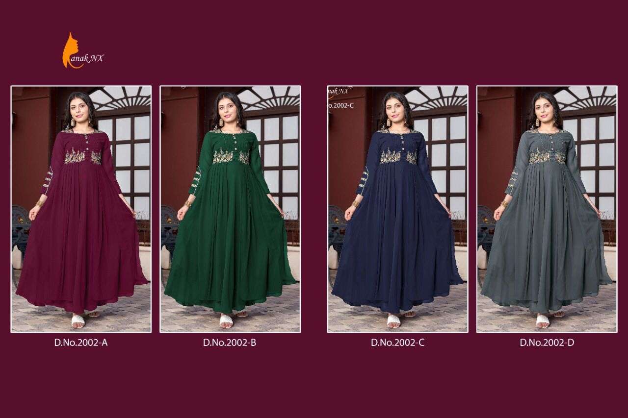 SASYA COLOURS BY KANAK NX 2002-A TO 2002-D SERIES BEAUTIFUL STYLISH FANCY COLORFUL CASUAL WEAR & ETHNIC WEAR GEORGETTE EMBROIDERED GOWNS AT WHOLESALE PRICE
