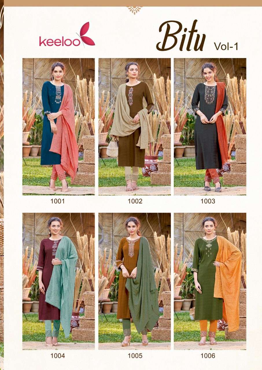 BITU VOL-1 BY KEELOO 1001 TO 1006 SERIES BEAUTIFUL SUITS COLORFUL STYLISH FANCY CASUAL WEAR & ETHNIC WEAR VISCOSE STRIPE DRESSES AT WHOLESALE PRICE