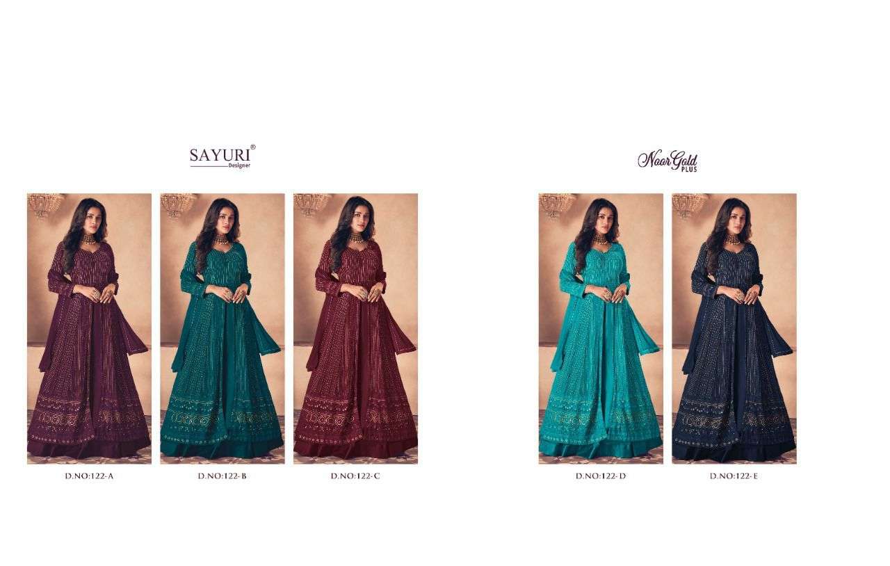 Noor Gold Plus By Sayuri 122-A To 122-E Series Beautiful Suits Colorful Stylish Fancy Casual Wear & Ethnic Wear Real Georgette Dresses At Wholesale Price