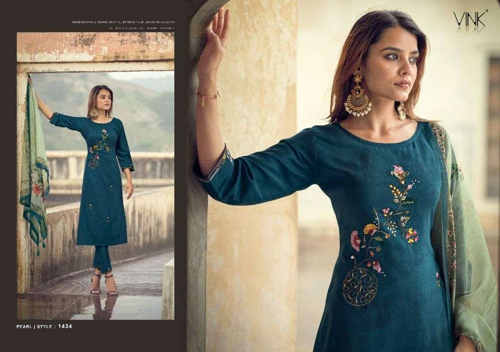 PEARL BY VINK 1431 TO 1436 SERIES BEAUTIFUL SUITS COLORFUL STYLISH FANCY CASUAL WEAR & ETHNIC WEAR SILK DRESSES AT WHOLESALE PRICE