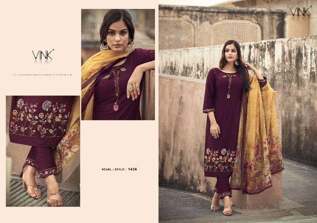 PEARL BY VINK 1431 TO 1436 SERIES BEAUTIFUL SUITS COLORFUL STYLISH FANCY CASUAL WEAR & ETHNIC WEAR SILK DRESSES AT WHOLESALE PRICE