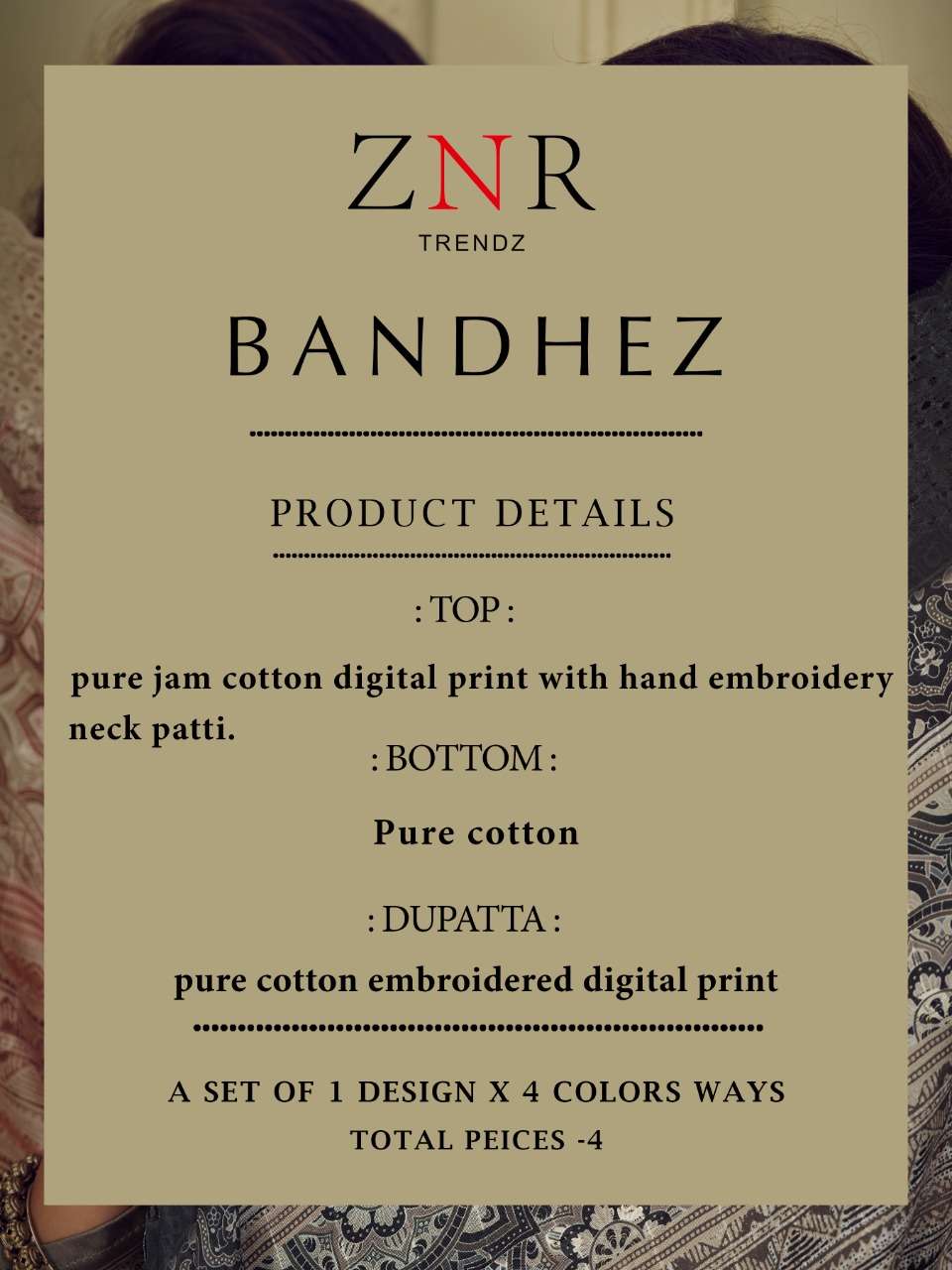 BANDHEZ BY ZNR TRENDZ A TO D SERIES BEAUTIFUL SUITS COLORFUL STYLISH FANCY CASUAL WEAR & ETHNIC WEAR PURE JAM COTTON DIGITAL PRINT DRESSES AT WHOLESALE PRICE
