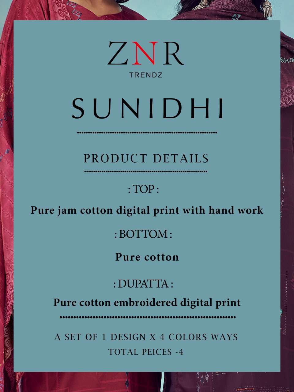 SUNIDHI BY ZNR TRENDZ A TO D SERIES BEAUTIFUL SUITS COLORFUL STYLISH FANCY CASUAL WEAR & ETHNIC WEAR PURE JAM COTTON DIGITAL PRINT DRESSES AT WHOLESALE PRICE