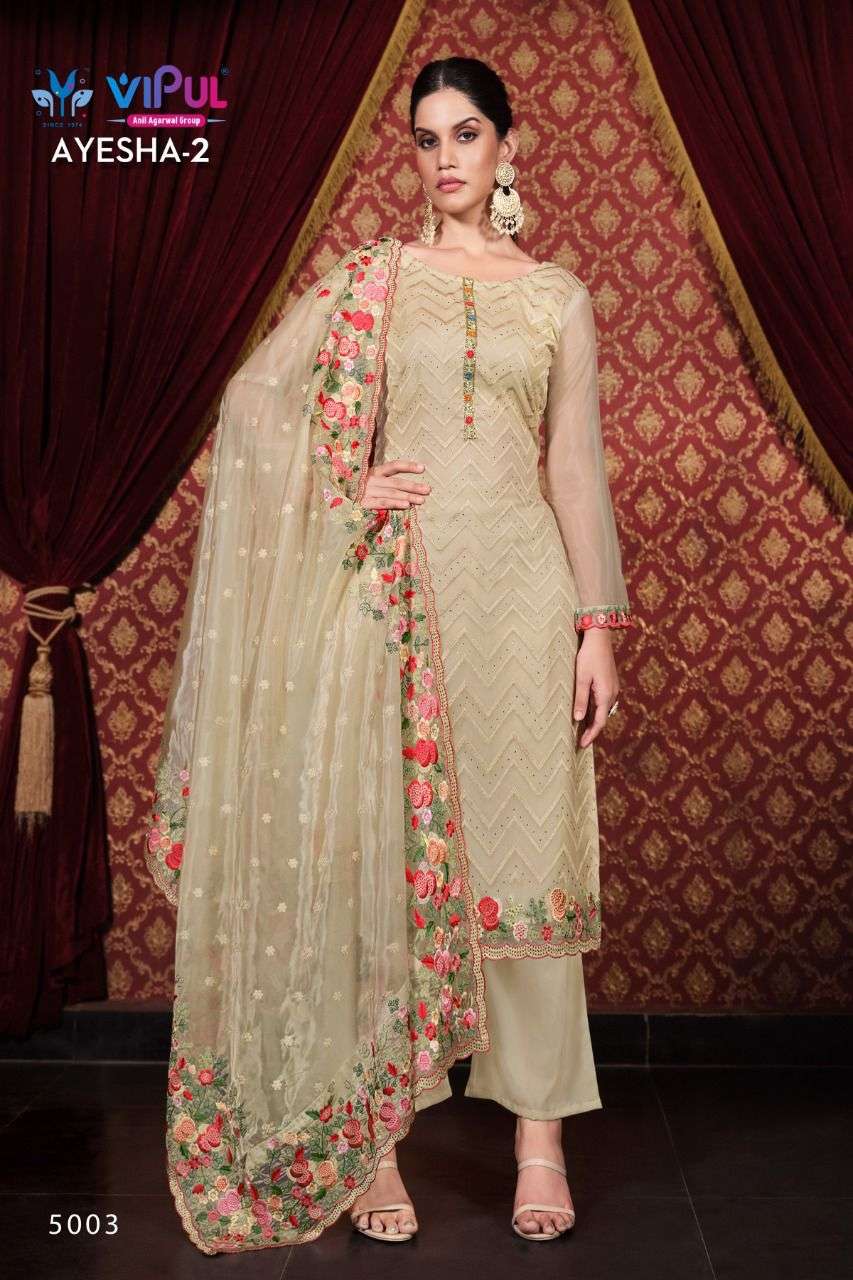 AYESHA VOL-2 BY VIPUL FASHION 5001 TO 5006 SERIES BEAUTIFUL SUITS COLORFUL STYLISH FANCY CASUAL WEAR & ETHNIC WEAR ORGANZA DRESSES AT WHOLESALE PRICE