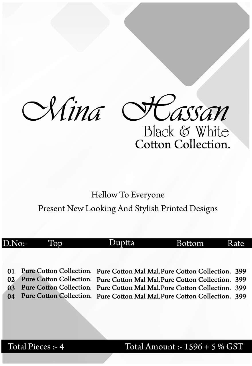 Mina Hassan By Fashid Wholesale 01 To 04 Series Beautiful Suits Colorful Stylish Fancy Casual Wear & Ethnic Wear Pure Cotton Dresses At Wholesale Price