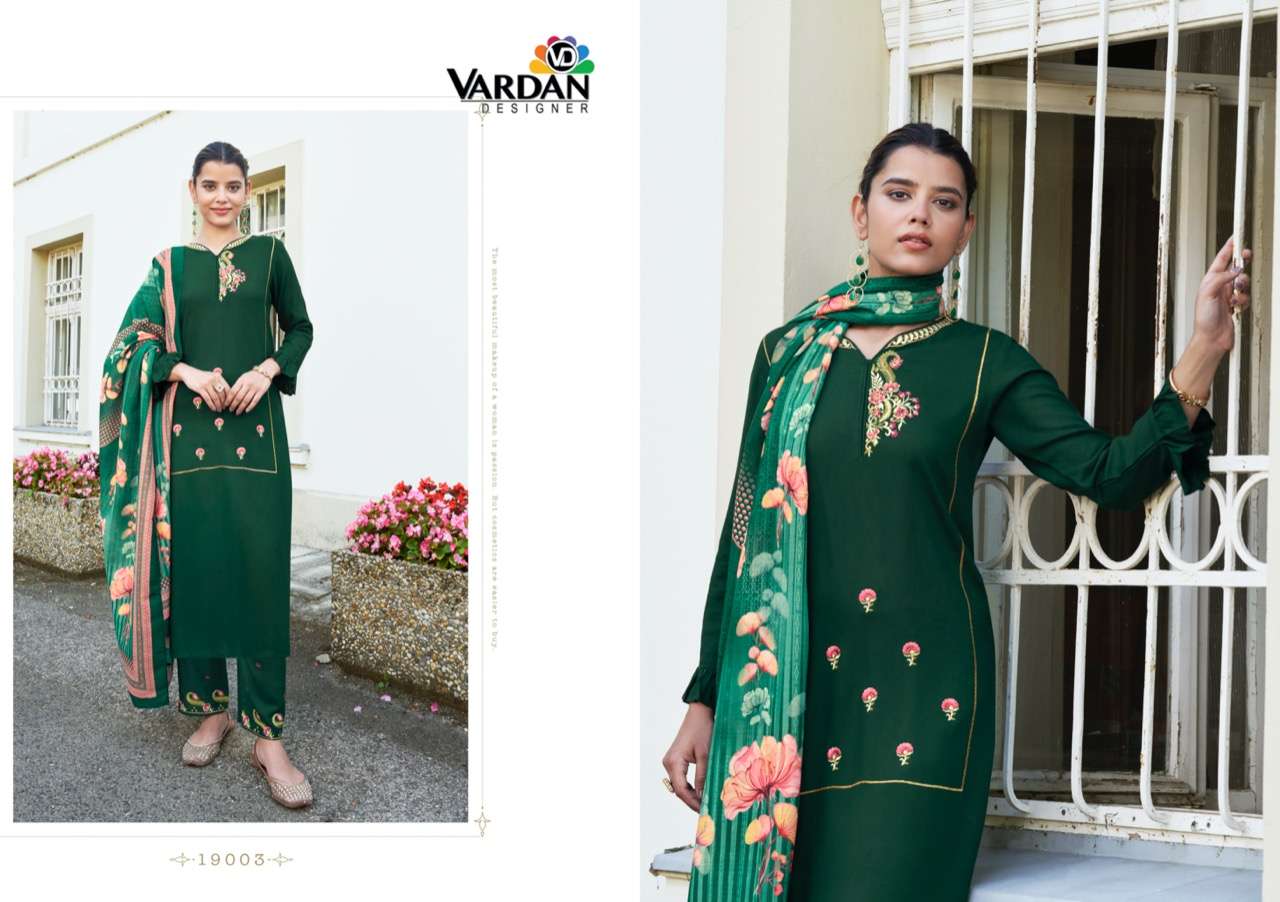 Sarshiya Vol-1 By Vardan Designer 19001 To 19003 Series Beautiful Suits Colorful Stylish Fancy Casual Wear & Ethnic Wear Rayon Embroidered Dresses At Wholesale Price