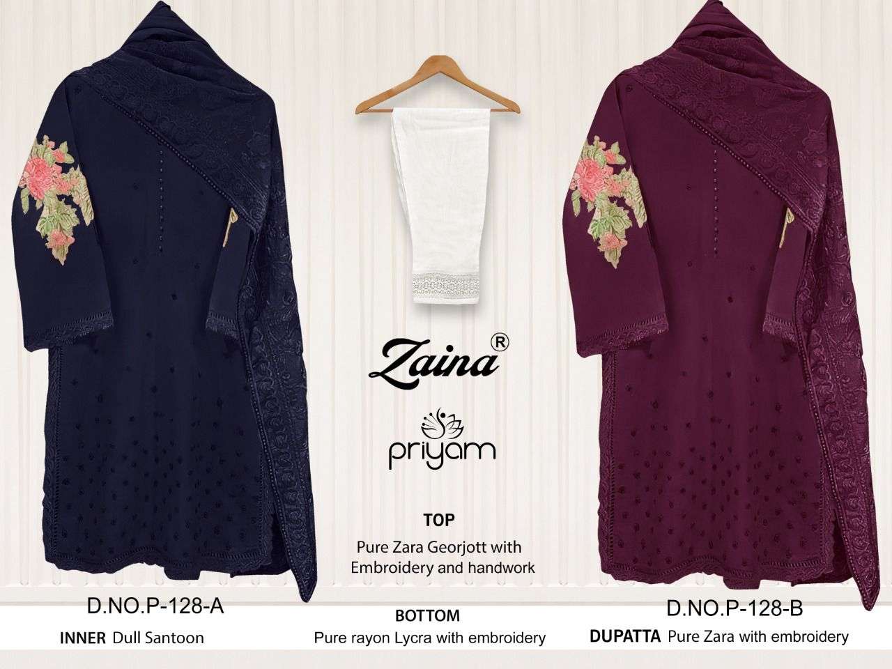 ZAINA HIT COLLECTION BY PRIYAM BEAUTIFUL PAKISTANI SUITS COLORFUL STYLISH FANCY CASUAL WEAR & ETHNIC WEAR PURE GEORGETTE DRESSES AT WHOLESALE PRICE