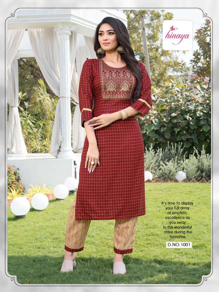 AISHWARYA VOL-7 BY HINAYA 1001 TO 1005 SERIES DESIGNER STYLISH FANCY COLORFUL BEAUTIFUL PARTY WEAR & ETHNIC WEAR COLLECTION RAYON PRINT KURTIS WITH BOTTOM AT WHOLESALE PRICE