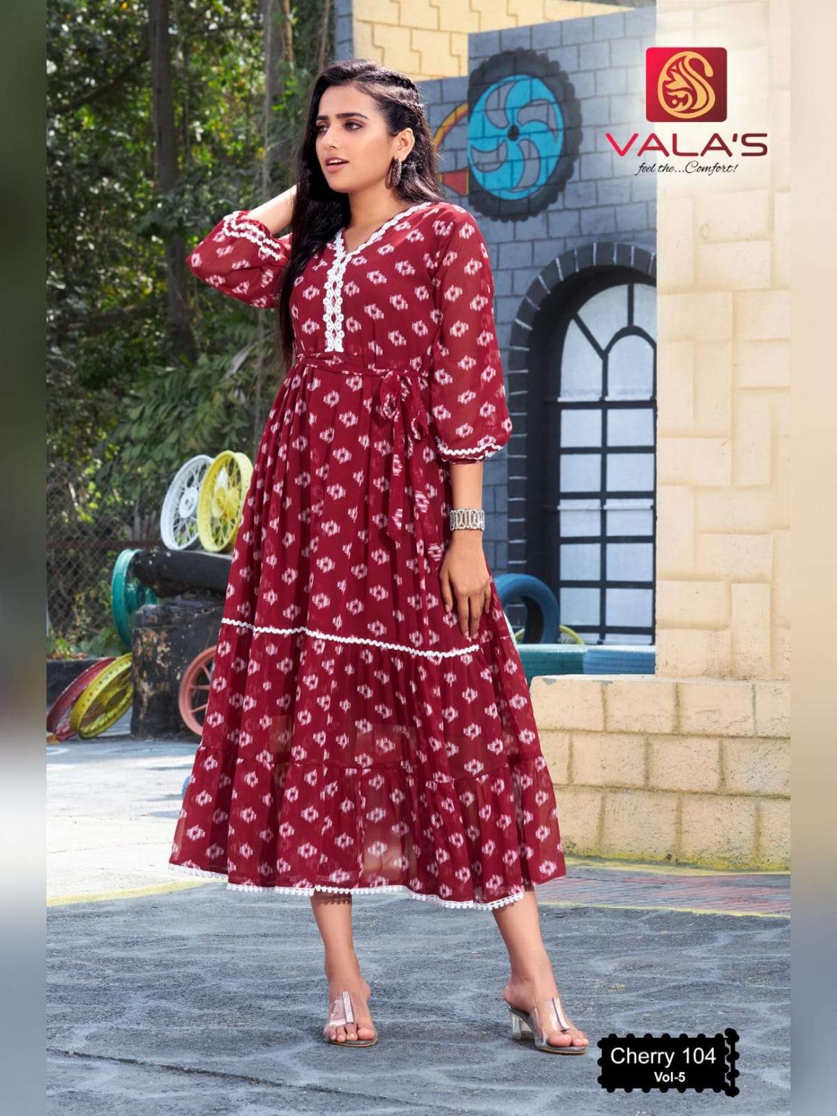 CHERRY VOL-5 BY VALAS 101 TO 106 SERIES BEAUTIFUL STYLISH FANCY COLORFUL CASUAL WEAR & ETHNIC WEAR GEORGETTE PRINT GOWNS AT WHOLESALE PRICE